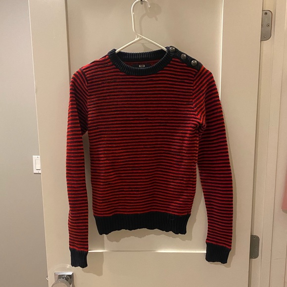 Red and Navy striped long sleeve sweater - Picture 2 of 6
